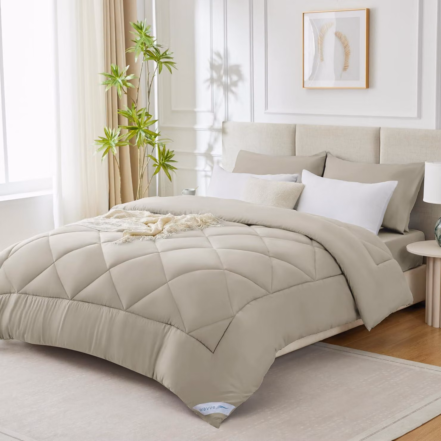 Piumino matrimoniale 240x260 cm, 450 g/m², in microfibra, color beige, ideale per l'inverno