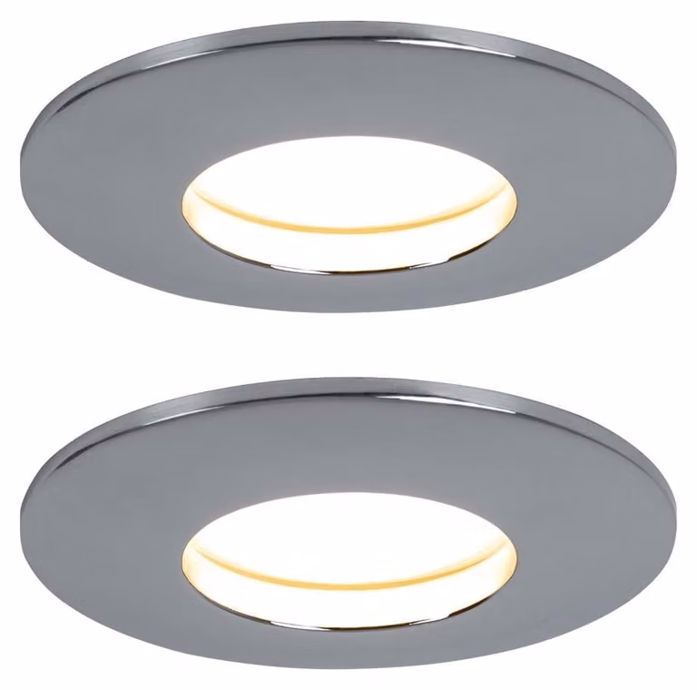 Set di 2 faretti LED da incasso, rotondi, cromati, diametro 8,3 cm