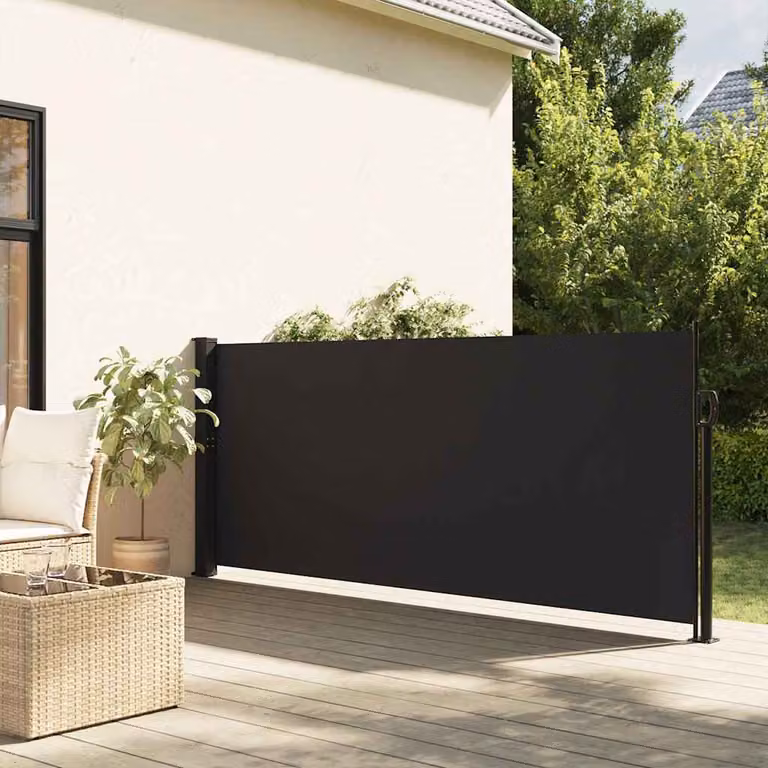 Tenda da Sole Laterale Retrattile vidaXL in Poliestere e Acciaio, Nera, L: 600 cm, H: 140 cm