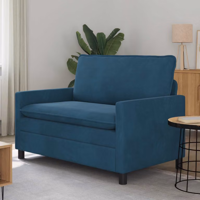 Divano moderno vidaXL in velluto blu con struttura in metallo L: 126 cm, P: 81 cm, H: 87,5 cm
