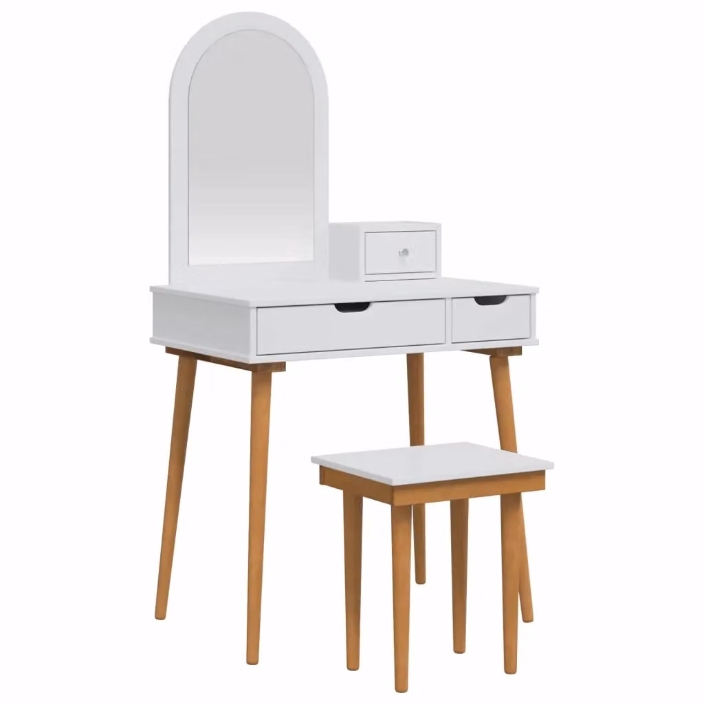 Set Tavolo da Trucco FAUSKE vidaXL 4 pz Bianco L: 76 cm, P: 50 cm, H: 143 cm – 2