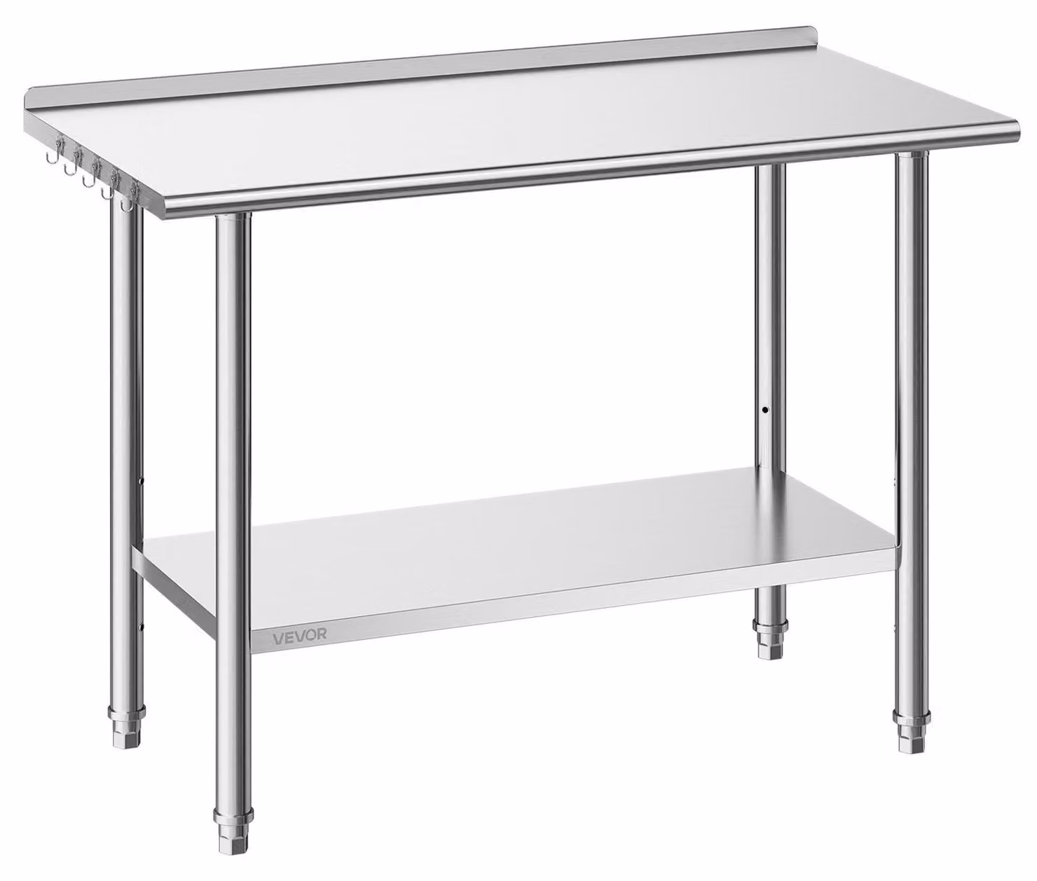 Tavolo da lavoro in acciaio inossidabile, 61x122 cm, tavolo per la preparazione di alimenti con schienale, postazione di lavoro per cucina professionale con ripiano inferiore regolabile, robusto tavolo da lavoro in metallo, adatto per ristoranti, uso dome