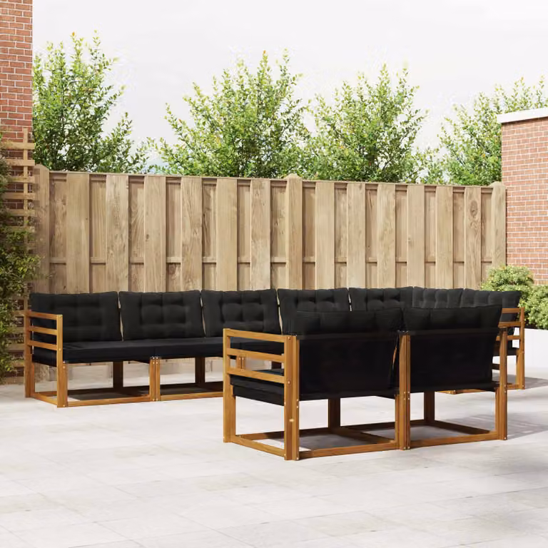 Set di divani da esterno vidaXL 8 pz in legno di acacia e textilene, composizione a L con cuscini, beige e nero