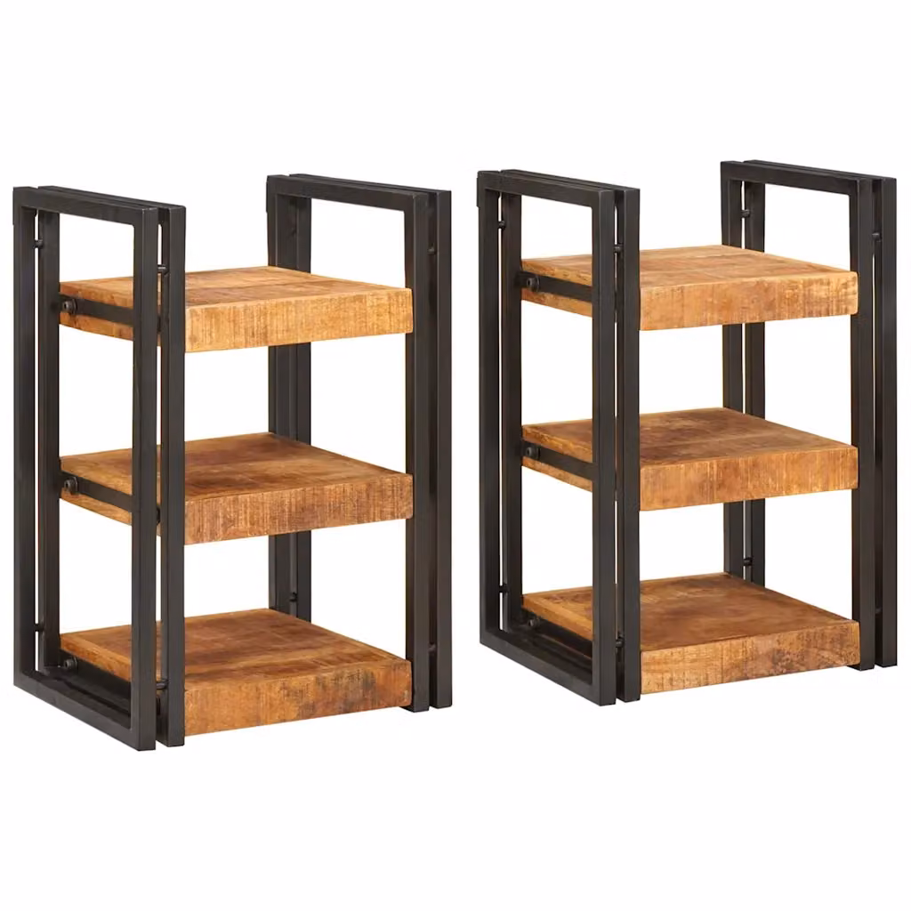 Set di 2 comodini vidaXL in legno di mango e metallo, stile rustico, marrone e nero, L 38 cm x P 33 cm x H 58 cm