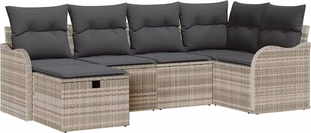 Set Divano da Giardino 6 pcs Grigio chiaro Poly Rattan