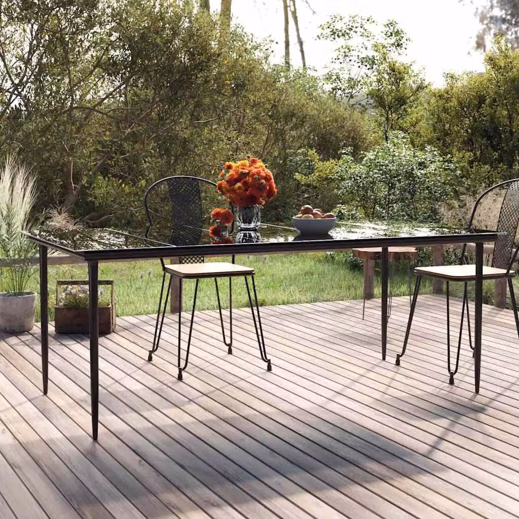 vidaXL Tavolo da giardino rettangolare in acciaio e vetro temperato nero L/P/H: 200 x 100 x 74 cm