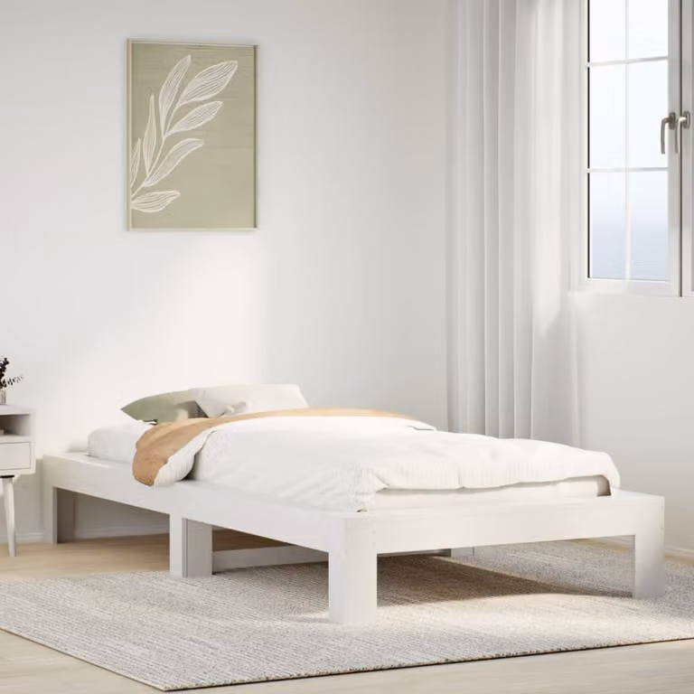Letto singolo vidaXL in legno massello di pino bianco con doghe, L/P/H: 90 x 190 x 211,5 cm