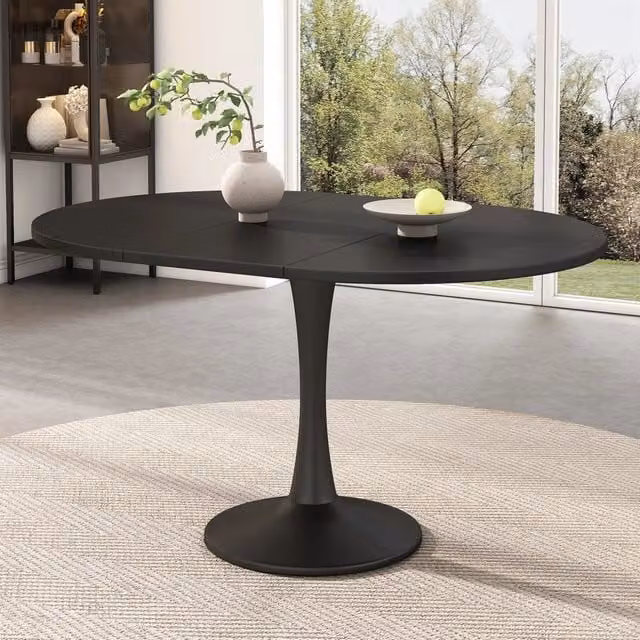 Tavolo ovale allungabile REDOM nero in MDF con finitura opaca L: 100-140 cm, P: 100 cm, H: 75 cm