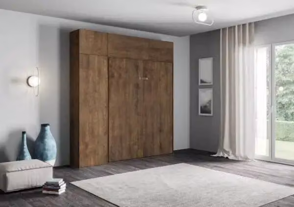 Letto a scomparsa una piazza e mezzo Kivio color noce con mobili coordinati