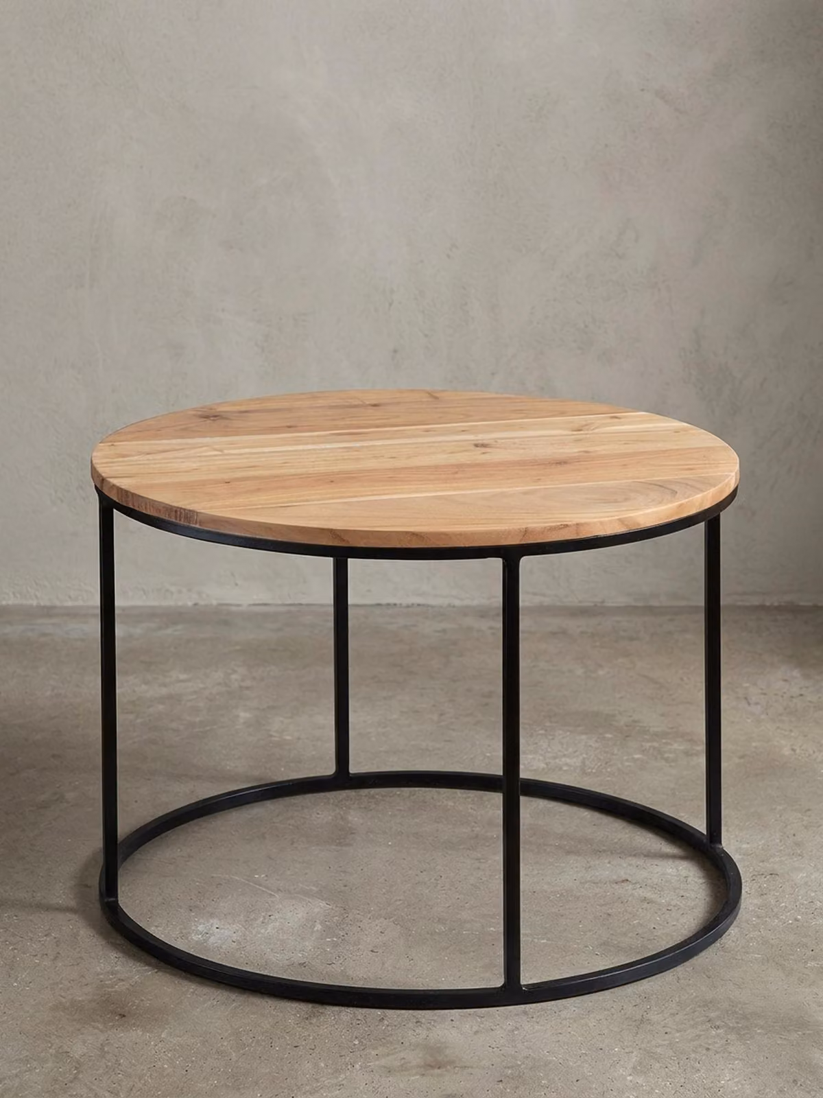 Tavolino da salotto 60x43x60 cm in legno massello di acacia / metallo, tavolino da salotto di design, tavolino da salotto rotondo, tavolino da caffè massiccio, tavolino da salotto