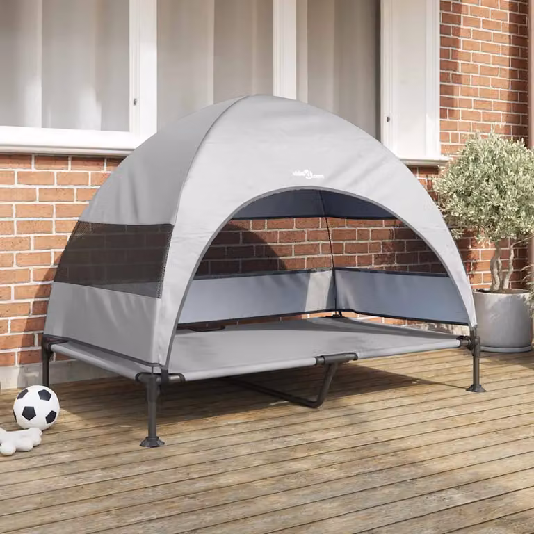 Letto per cani elevato vidaXL in tessuto e acciaio, grigio e argento, L 127 x P 81 x H 108 cm