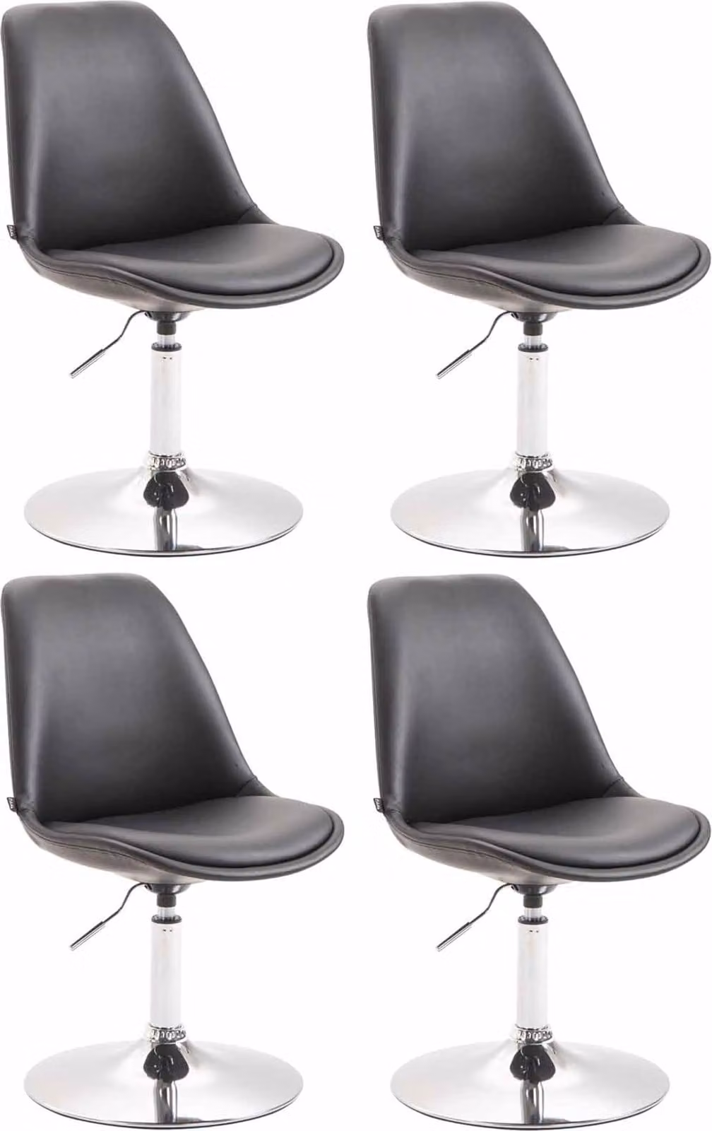 Set di 4 sedie da pranzo Maverick, rivestite in ecopelle, girevoli e con schienale regolabile in altezza, colore nero, struttura cromata