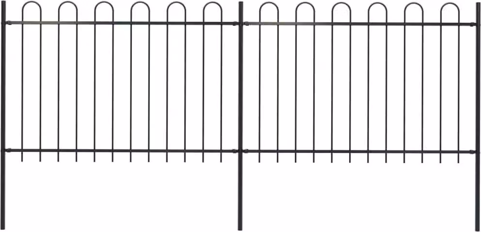 Recinzione da Giardino con Parte Superiore ad Anello in Acciaio 359x120 cm Nera