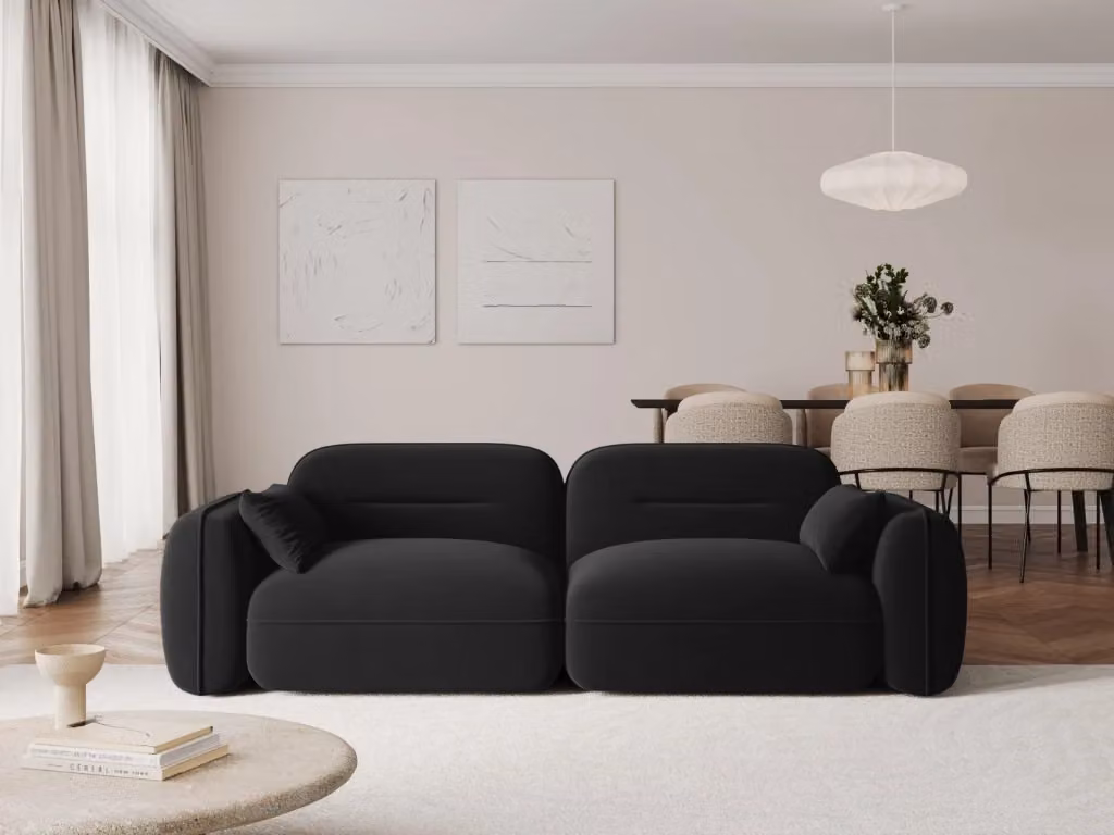 Divano modulare Sydney Cosmopolitan Design a 3 posti in velluto nero L: 230 cm, P: 70 cm, H: 76 cm – 2