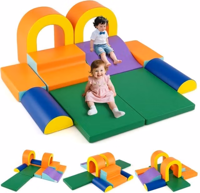 Set di 10 blocchi da arrampicata in schiuma Design Mania per bambini, giocattoli educativi arancione e multicolore per attività motorie e creative – 1