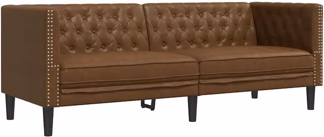 Divano | Divano da soggiorno | Sofa Chesterfield a 3 Posti Marrone in Similpelle Scamosciata