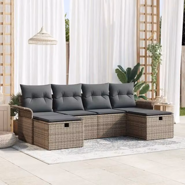 Set Divano da Giardino 6 pz Poly Rattan 3360250