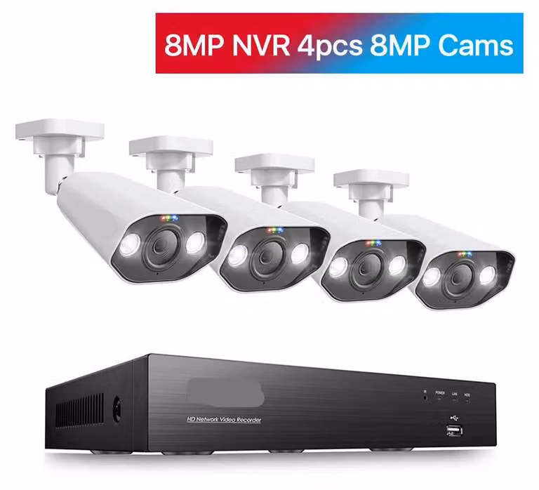 Sistema di sicurezza – 4 telecamere IP da 5MP – Ultra HD, visione notturna – PoE – Senza disco rigido