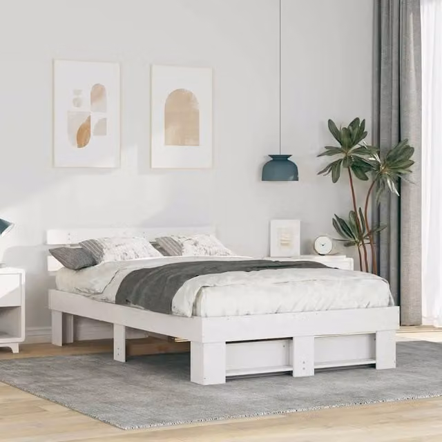 Struttura letto moderna vidaXL in pino massello bianco L/P: 120 x 200 cm – 1