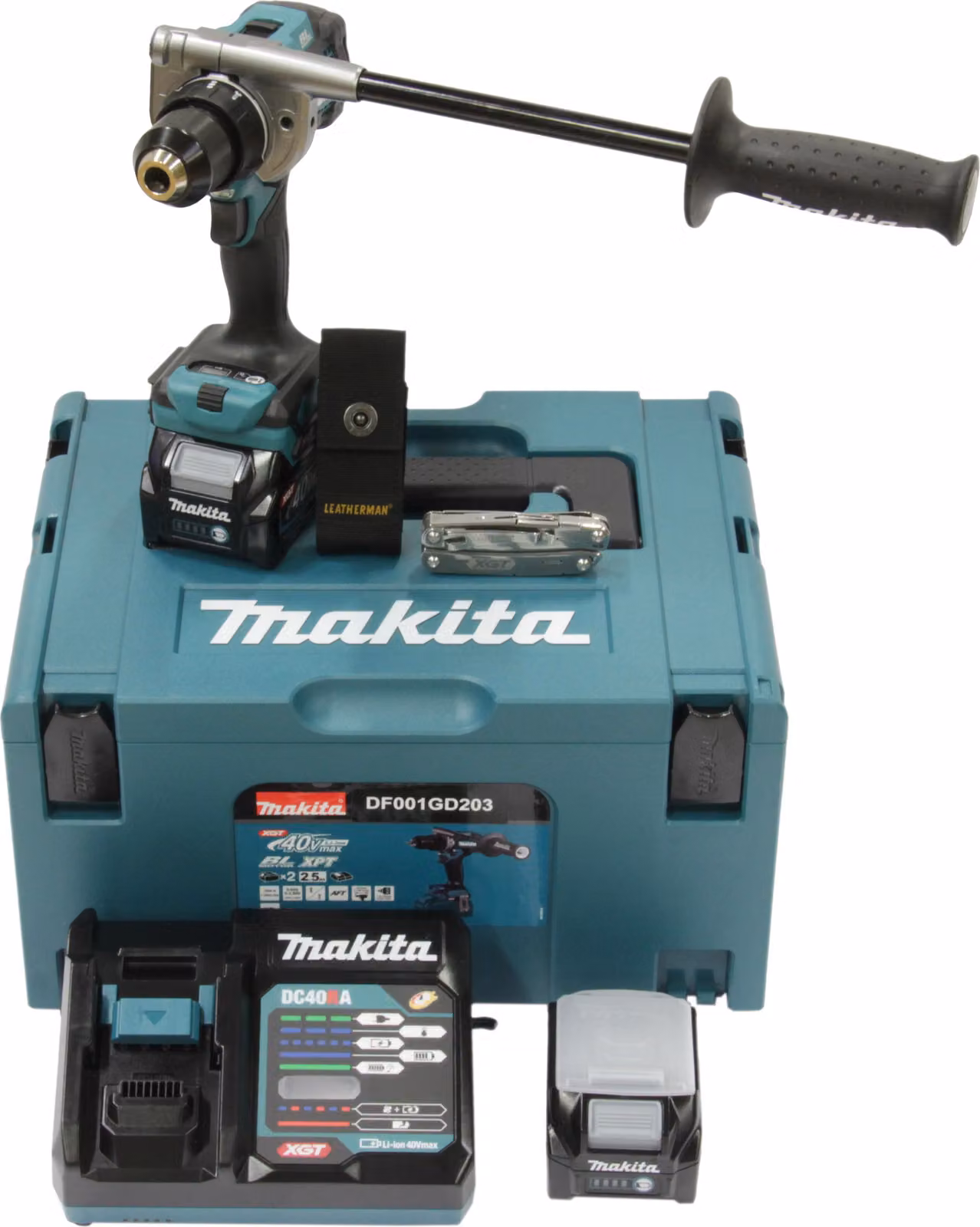 Trapano avvitatore a batteria Makita XGT 40 V 150 Nm + multiutensile Leatherman DF001GD203