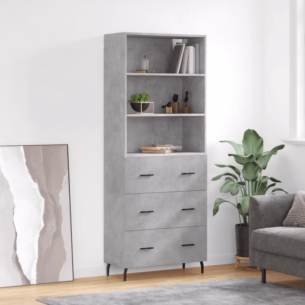 Credenza moderna vidaXL in legno e metallo, Grigio, L: 69,5 cm, P: 34 cm, H: 180 cm