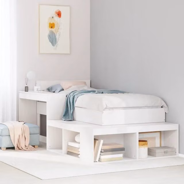 Comodino con Scrivania Bianco 232x112x75 cm in Legno di Pino 855760