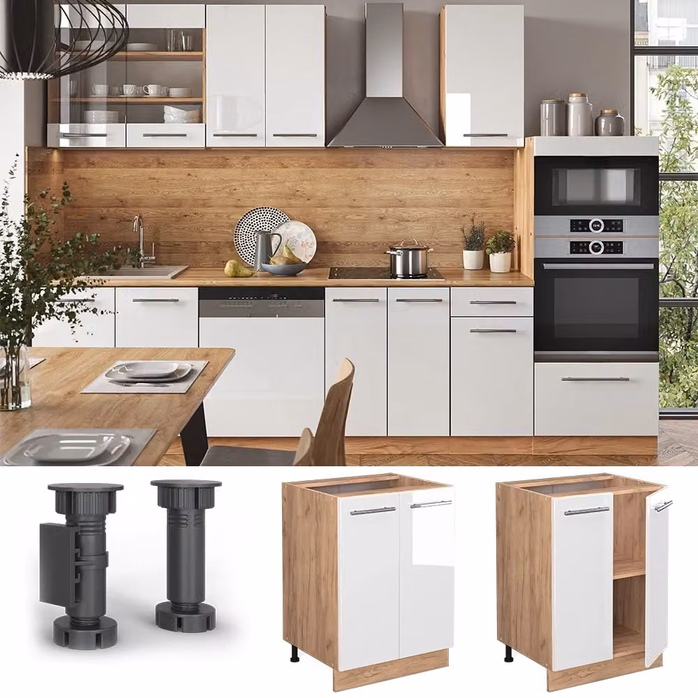 Mobiletto base cucina Vicco Fame-Line Bianco lucido e Rovere dorato L: 60 cm – 2