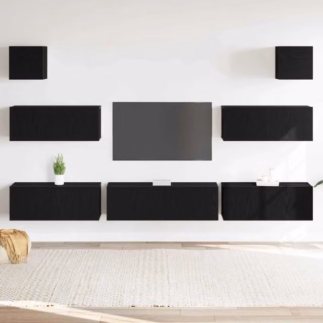 Set mobile TV 7 pz-Credenza per TV Rovere Nero 100 x 30 x 30 cm