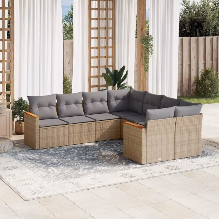 Maison Exclusive - Set Divano da Giardino 8 pz con Cuscini Beige Misto Polyrattan