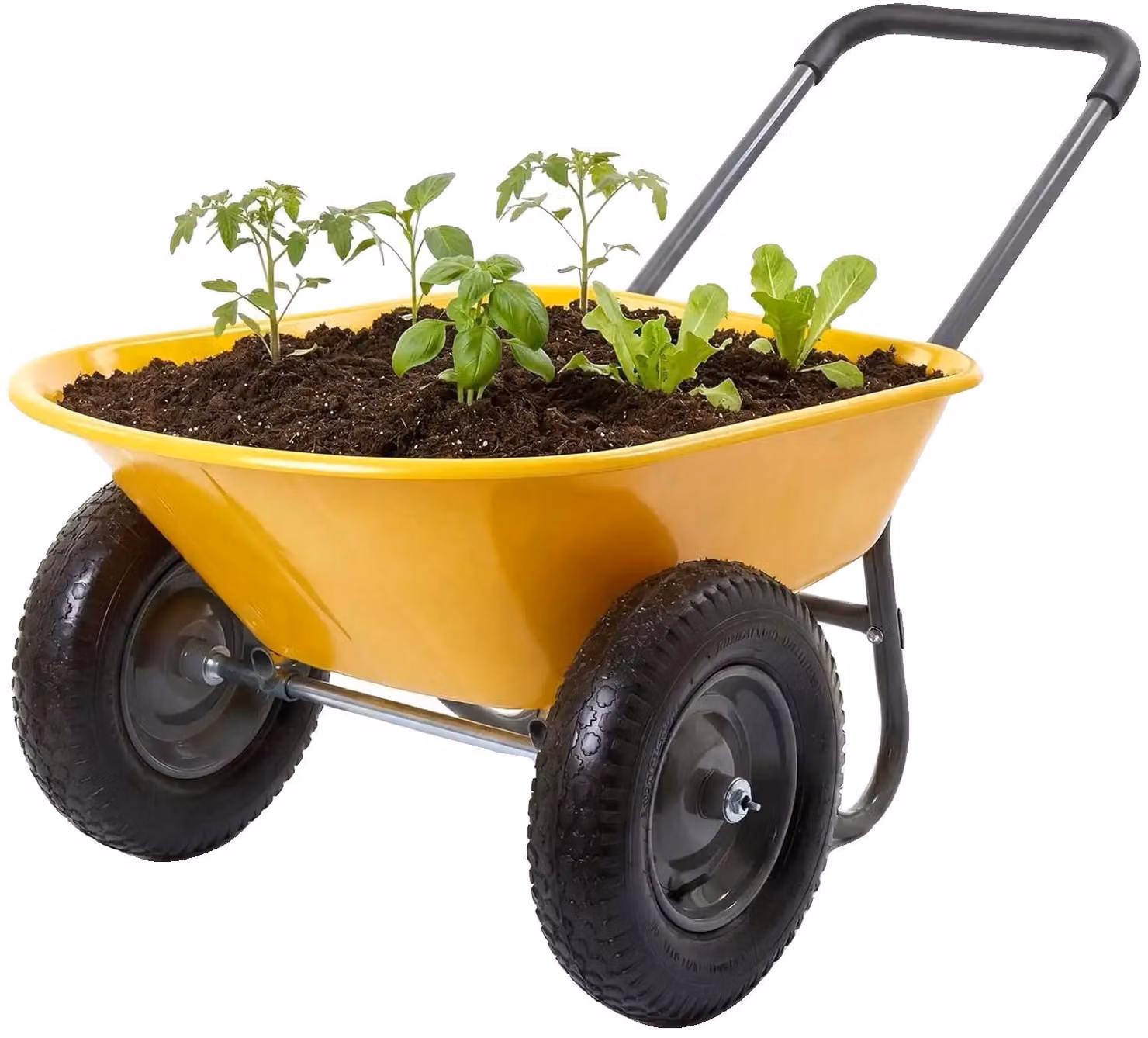 Carrello da giardino, capacità di carico 272 kg, sistema di svuotamento rapido, colore giallo, 2 ruote
