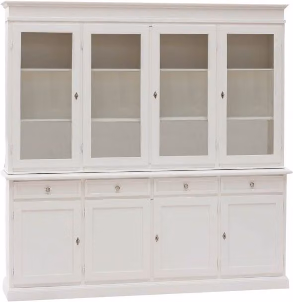 Cristalliera classica in legno di pino con 4 ante in stile shabby chic bianco Mobili 2G H x L x P: 205 x 205 x 42 cm – 1