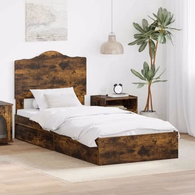 Letto con Contenitore con cassetto Rovere fumé 90 x 200 cm 3413545