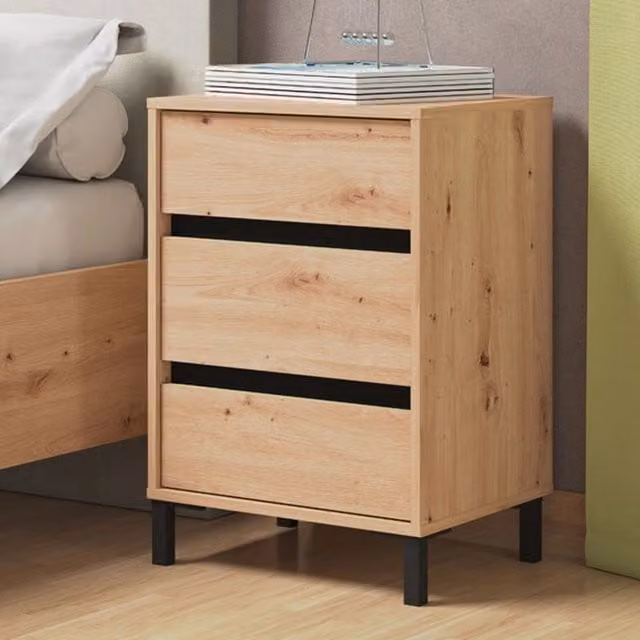 Comodino con un ripiano DMORA in legno e metallo, colore marrone, L: 48 cm, P: 40 cm, H: 71 cm – 1