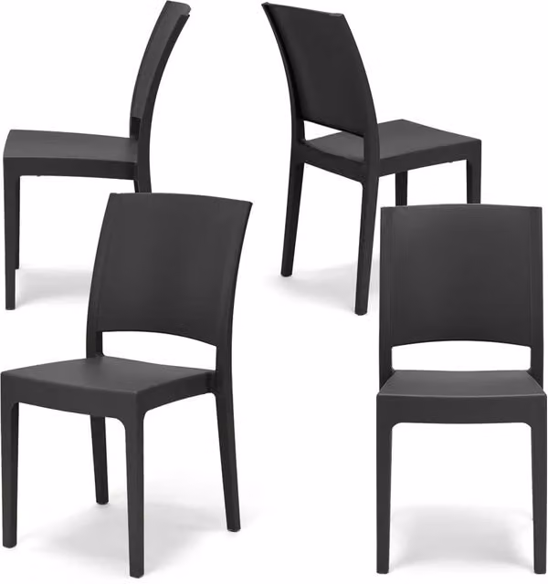 Set 4 sedie in polipropilene FLORA, 100 %MADE IN ITALY, impilabile, resistente ai raggi UV, design moderno, ideale per sala da pranzo, cucina, sala d’attesa, bar, ristoranti o giardino, colore Ghisa