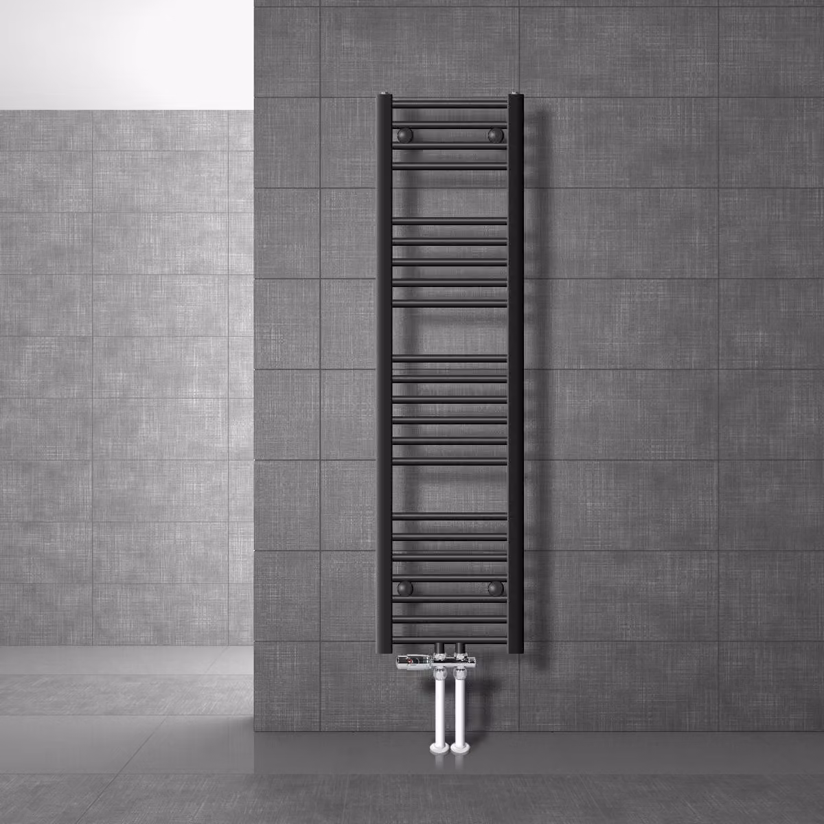 LuxeBath Radiatore da bagno attacco centrale 300 x 1400 mm antracite dritto con attacco termostatico impostato tramite radiatore a pavimento, senza elemento riscaldante