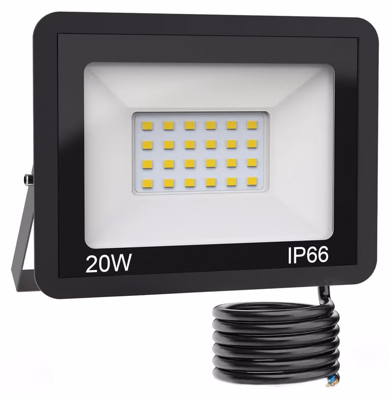 Faretto LED da esterno, 20 W, 2200 lumen, luce bianca fredda, grado di protezione IP66, resistente all'acqua