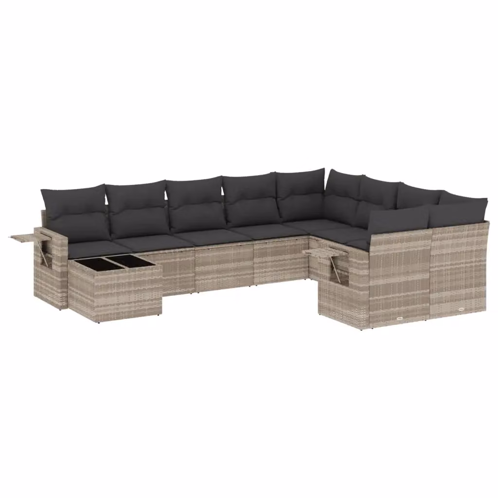vidaXL Set Divano da Giardino 10 Pezzi in Polyrattan con Cuscini Grigio Chiaro – 2