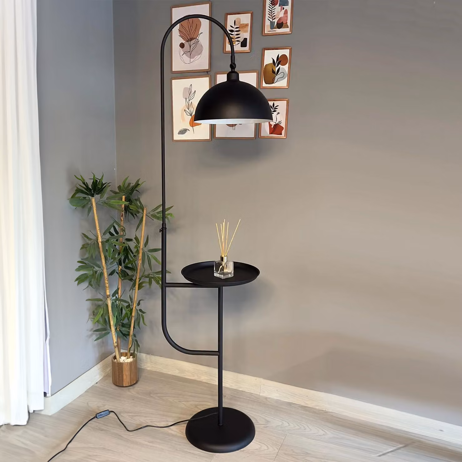 Lampada da terra moderna in metallo con E27, nero Paralume regolabile