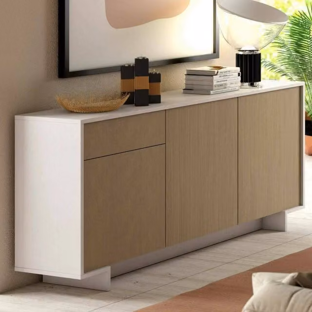Madia Aronne DMORA con 2 ripiani, credenza moderna in legno per cucina e soggiorno, L: 170 cm, P: 42 cm, H: 78 cm, Bianco