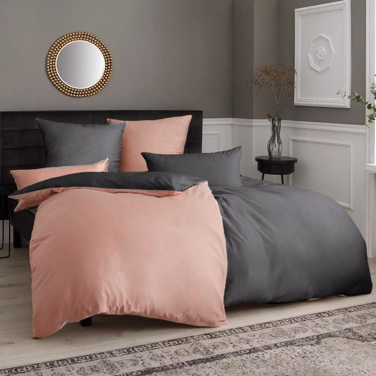 Set di lenzuola in microfibra, rosa e grigio, 135x200 cm, 4 pezzi, senza bisogno di stiratura, con cerniera