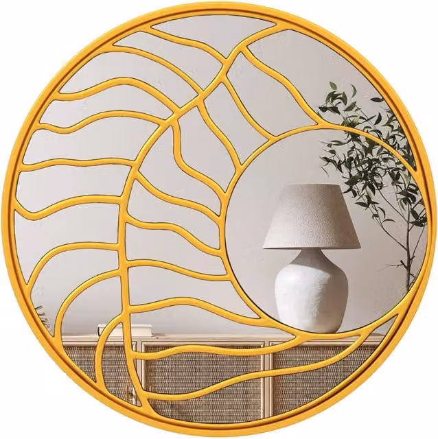 Specchio da parete rotondo DESIGN IN con cornice irregolare abstract, colore oro, Diametro: 80 cm