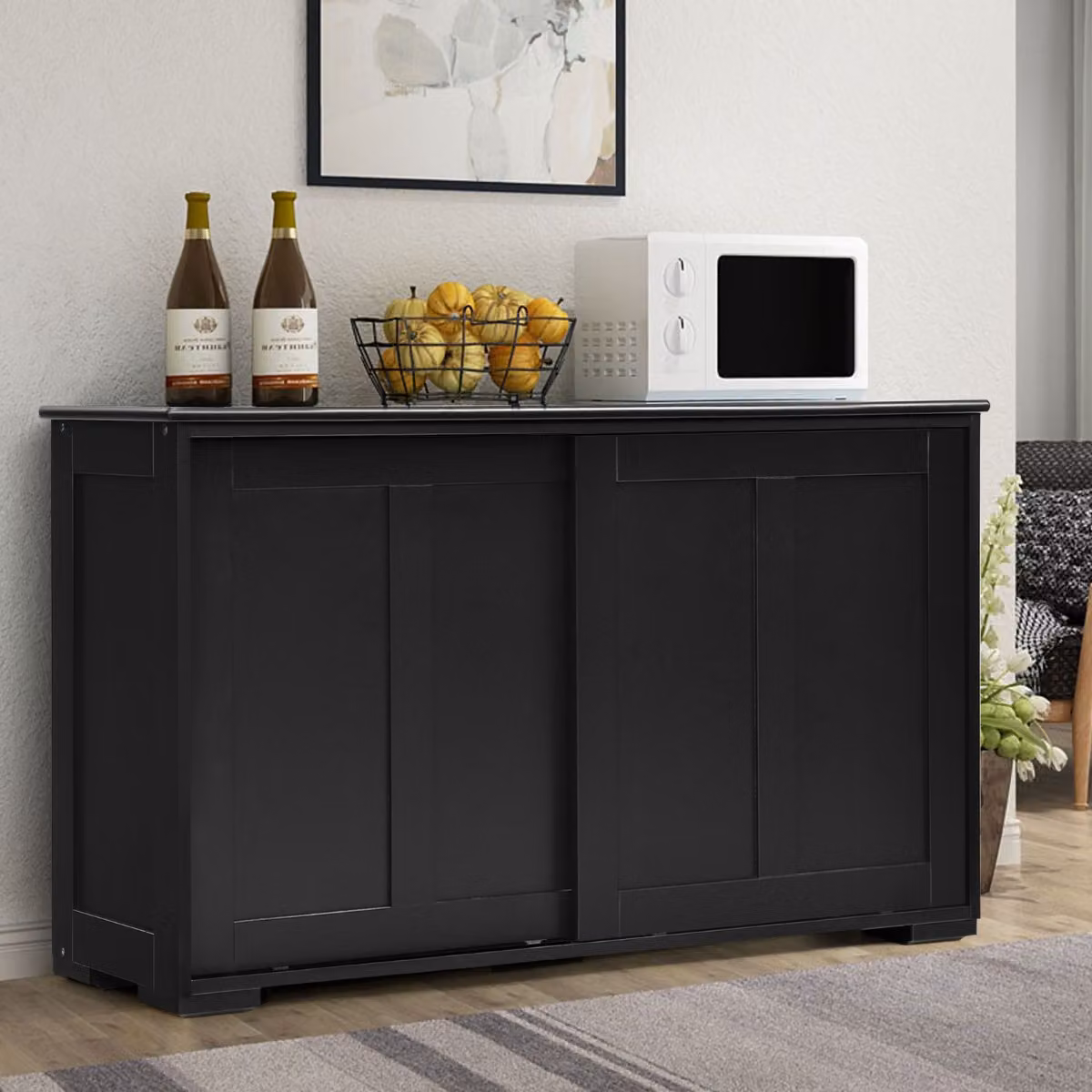 Armadietto Costway in legno con due porte scorrevoli per cucina o bagno, Nero, L: 106,7 cm, P: 33 cm, H: 60 cm
