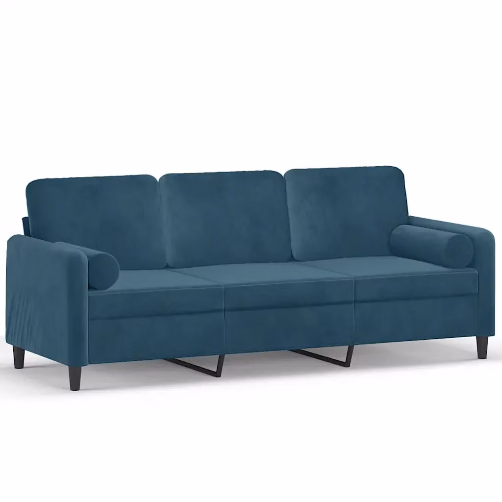 Divano a 3 posti moderno vidaXL in velluto blu con cuscini e coperture rimovibili L: 198 cm, P: 80 cm, H: 77 cm – 2