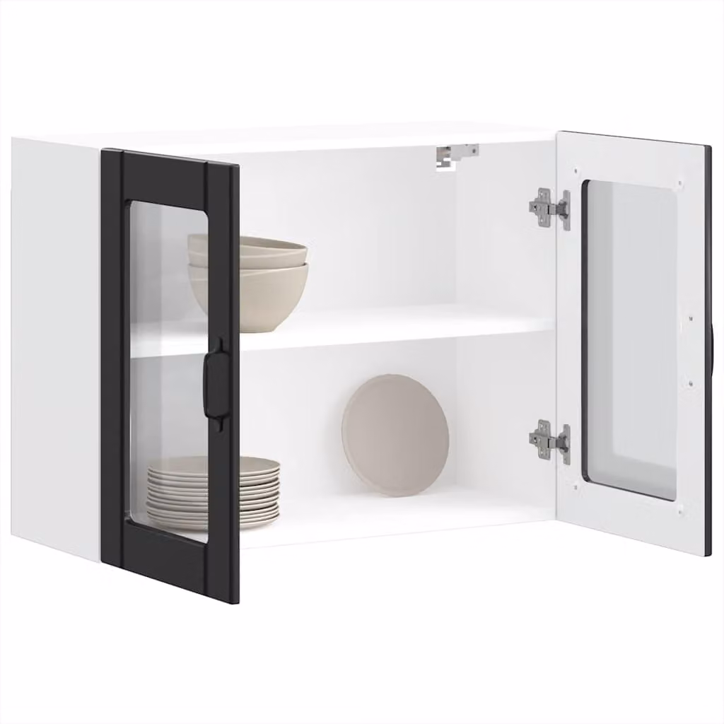vidaXL Pensile da Cucina Moderno con Ante in Vetro, Bianco e Nero, L 80 x H 60 x P 31 cm