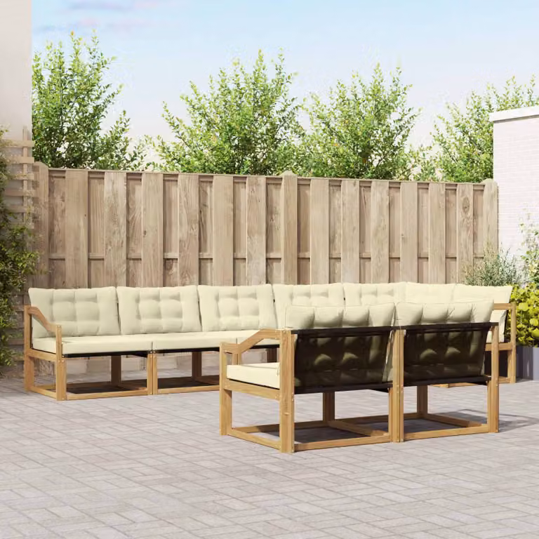 Set di divani da esterno vidaXL 8 pz in legno di acacia con cuscini Bianco, Beige e Marrone