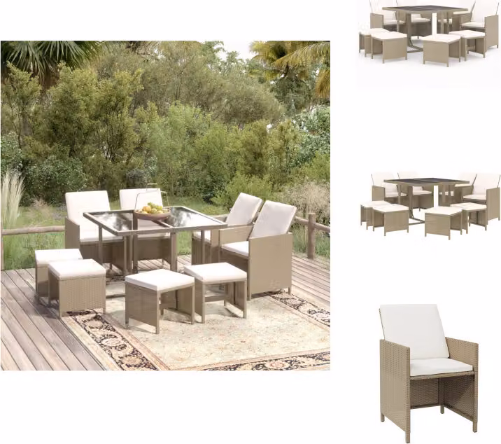 vidaXL set da pranzo da giardino 9 pezzi con cuscini in poly rattan beige - Set di mobili da giardino