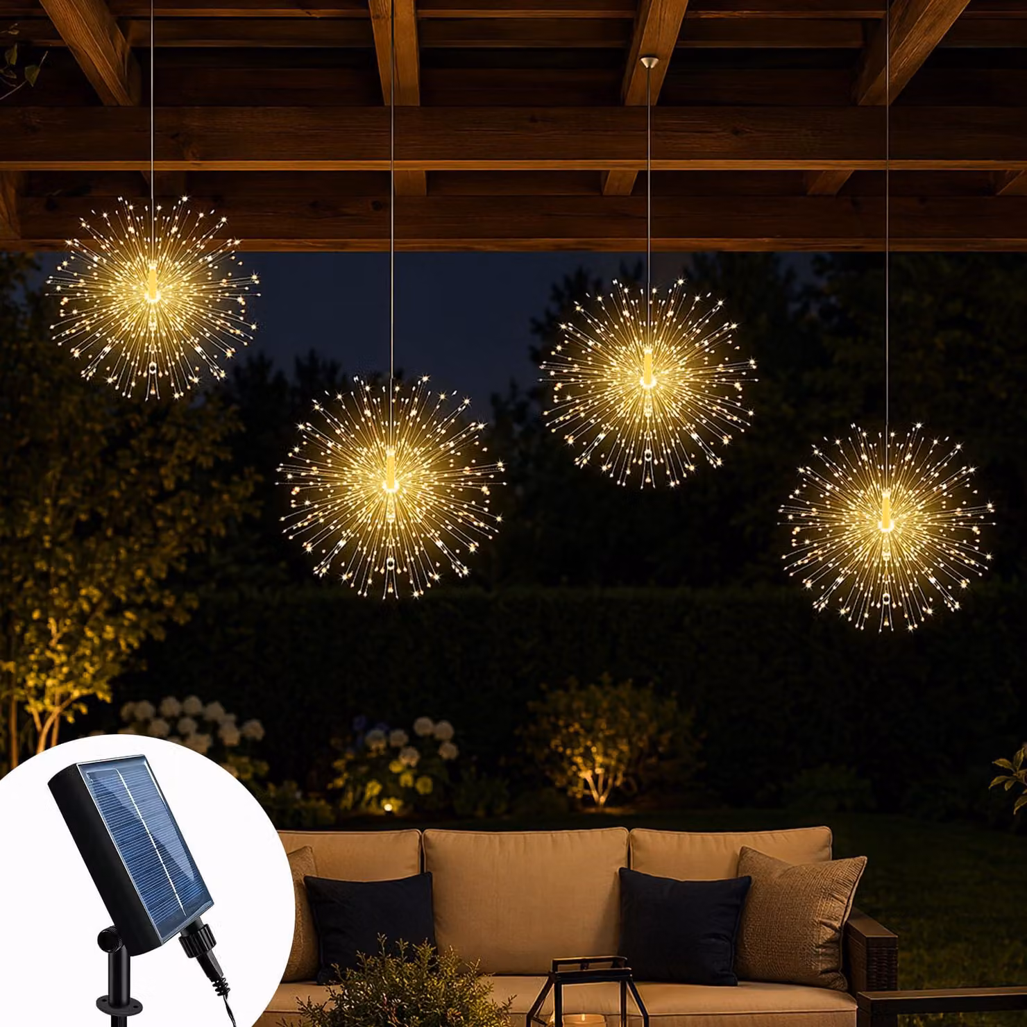 Catena luminosa a LED solare, 4 fili, 360 LED, luce bianco caldo, grado di protezione IP65
