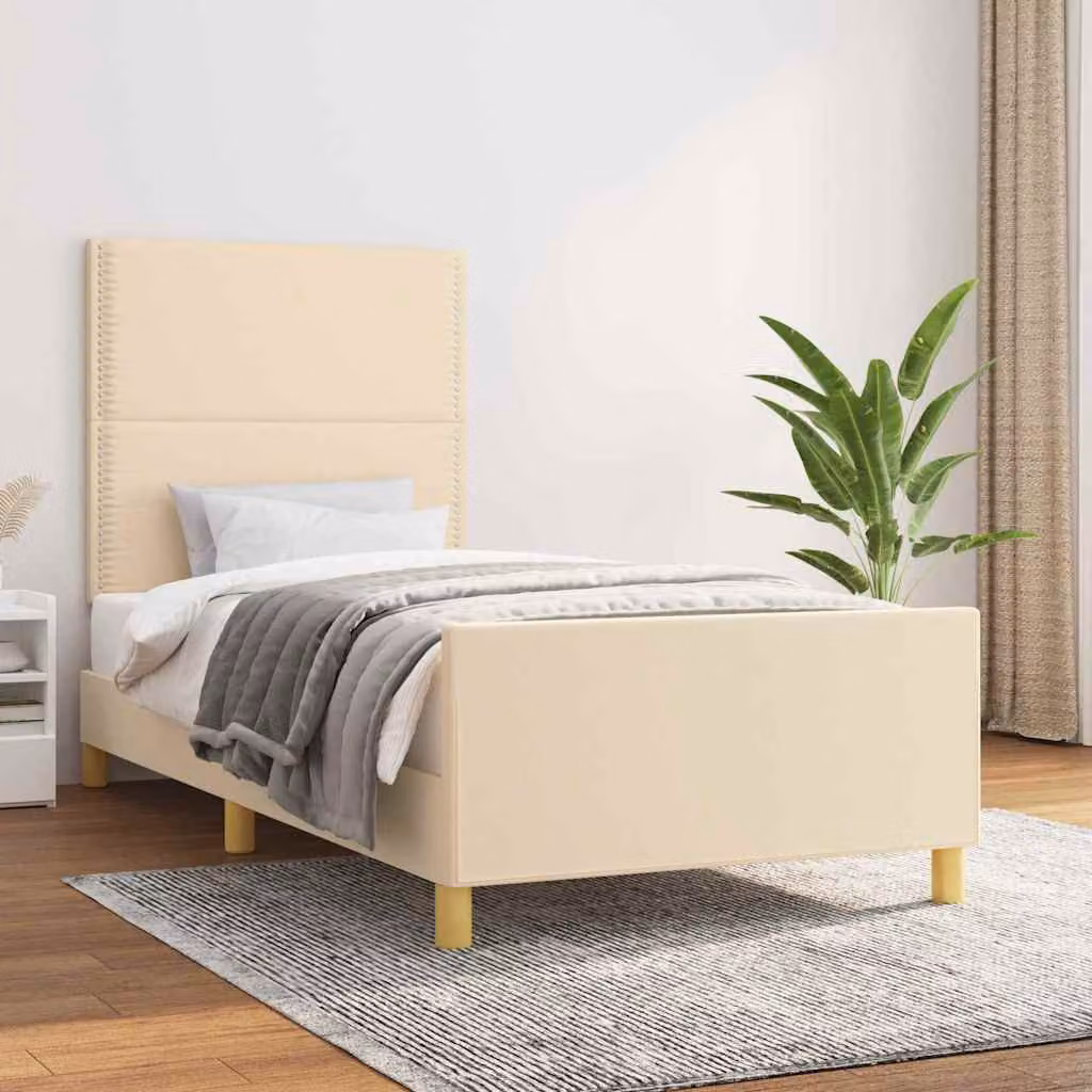 Giroletto vidaXL senza materasso in tessuto beige con struttura in legno di larice L/P/H: 200 x 90 x 128 cm