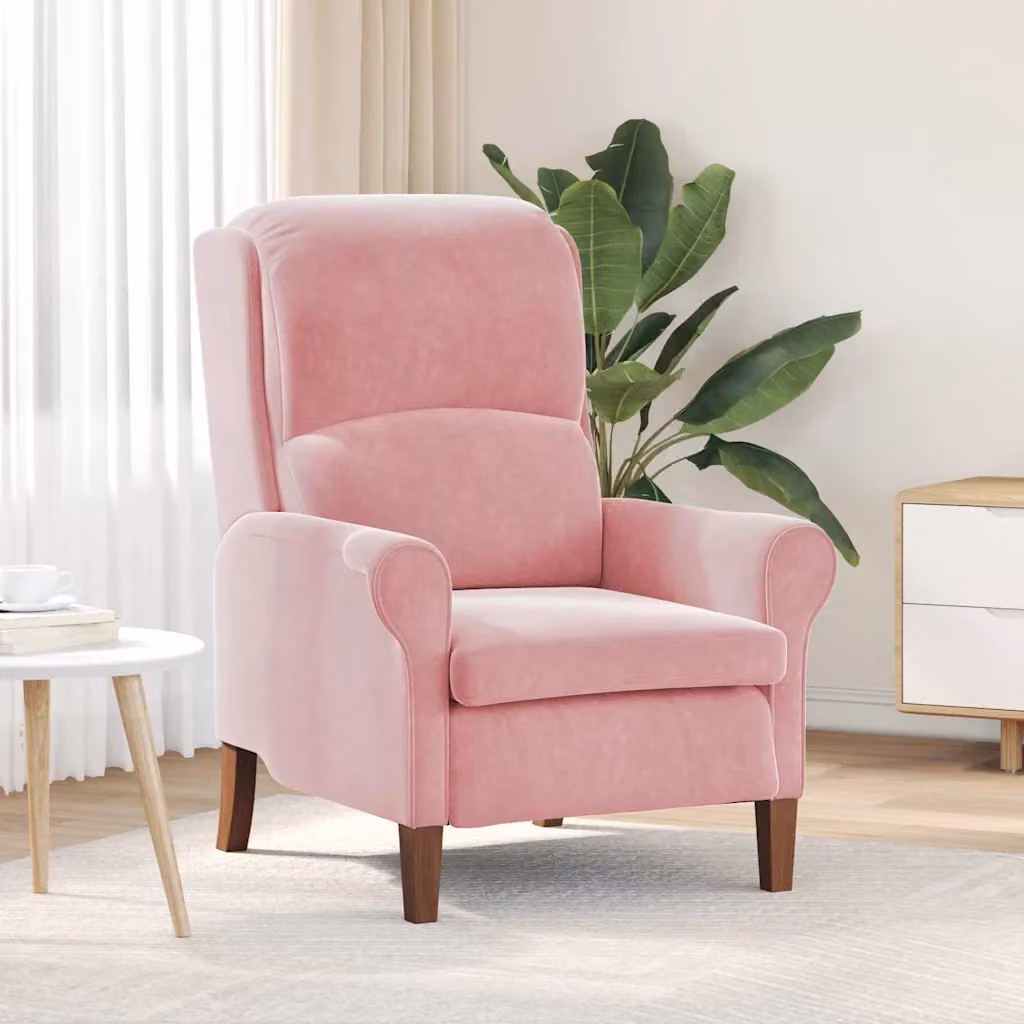 Poltrona lounge moderna vidaXL in velluto rosa con braccioli L/P/H: 76 x 94 x 102 cm