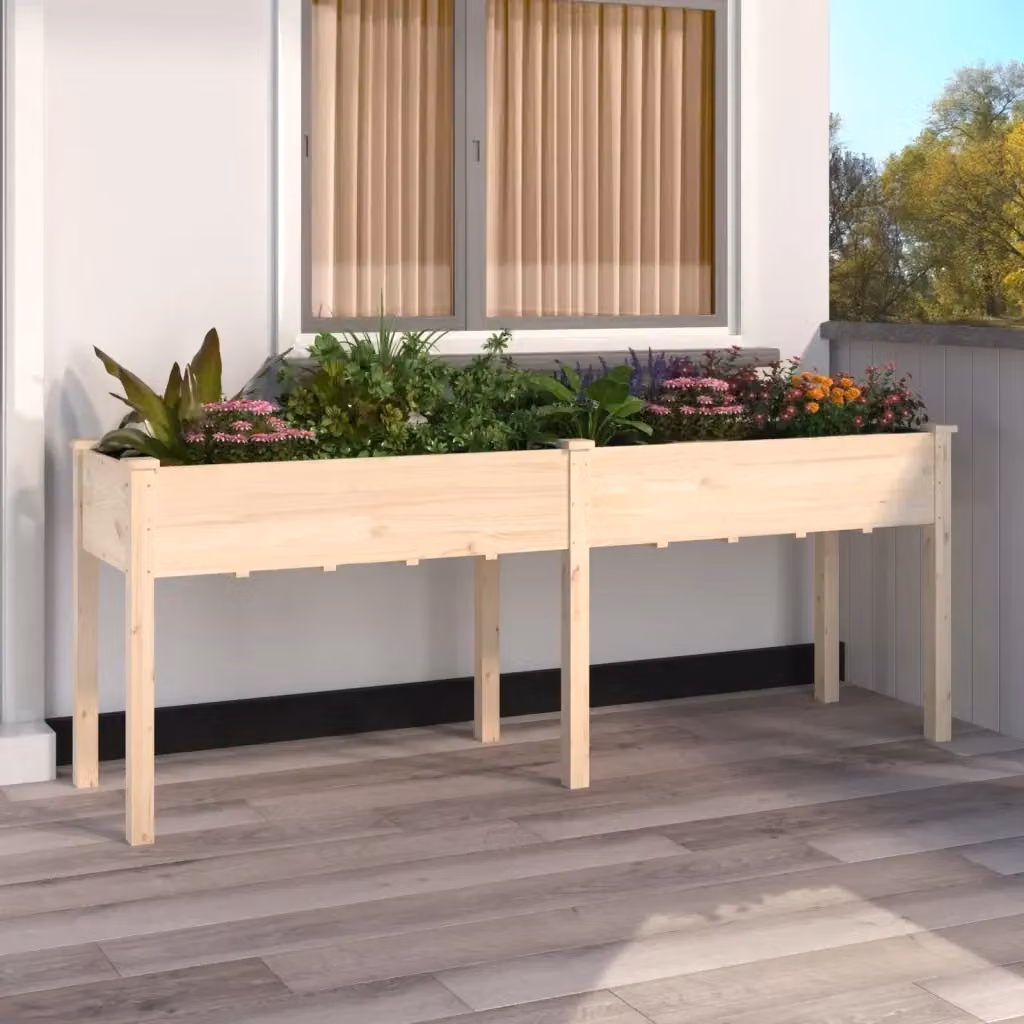 Fioriera in legno massello di abete con fodera beige, L: 203 cm, P: 53 cm, H: 76 cm – 2